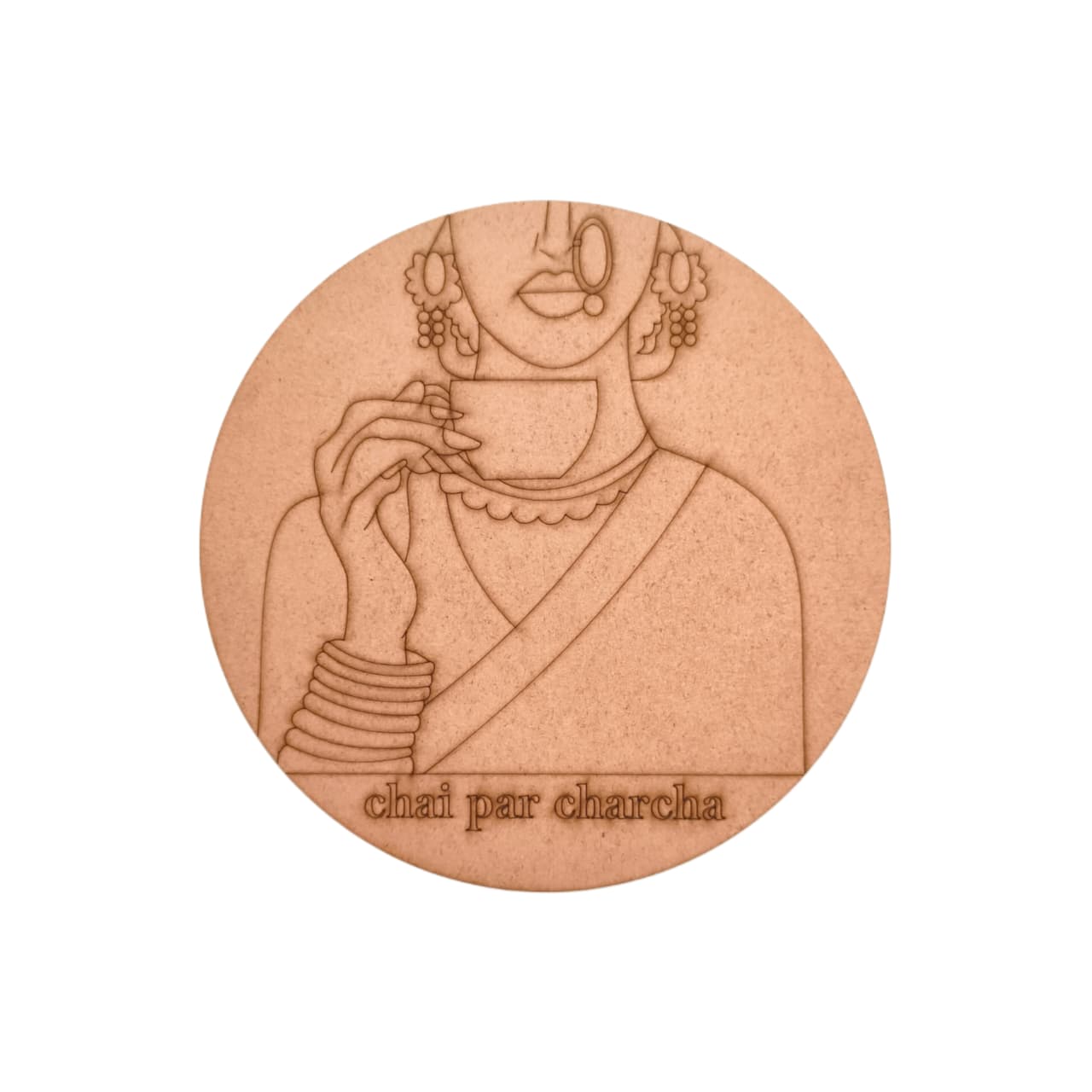 Indian Women With Chai Par Charcha Pre Marked Round MDF Indian Women With Chai Par Charcha Pre Marked Round MDF