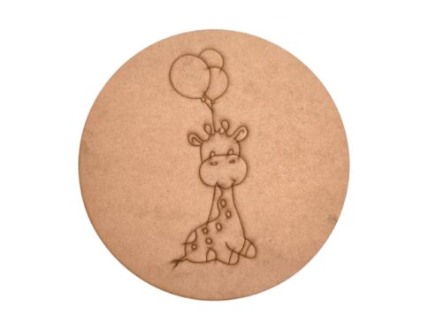Giraffe With Balloons Pre Marked Round MDF
