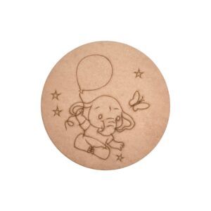 Elephant With Balloons Pre Marked Round MDF 3