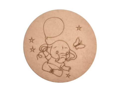 Elephant With Balloons Pre Marked Round MDF 3