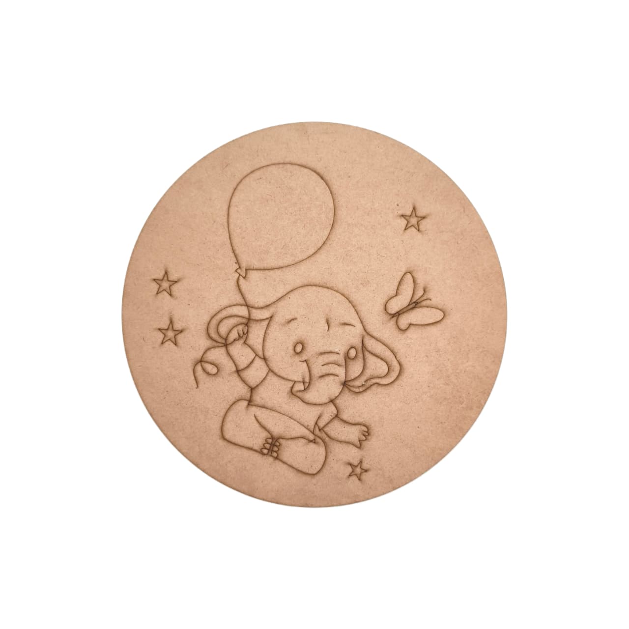 Elephant With Balloons Pre Marked Round MDF 3