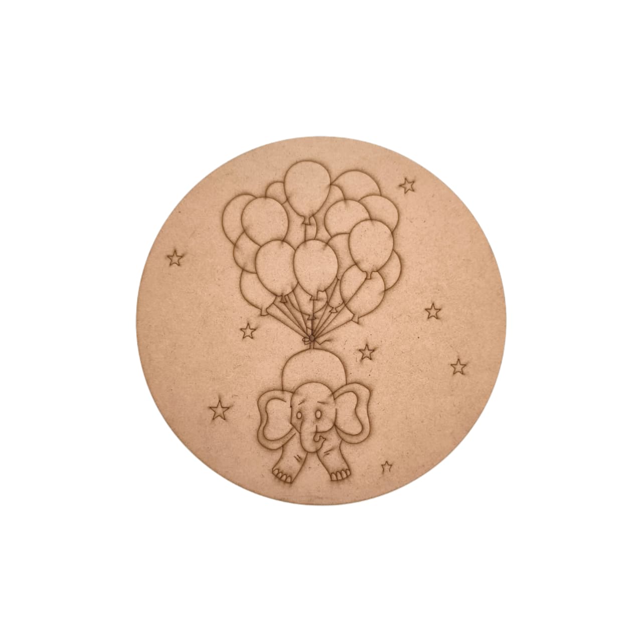 Elephant With Balloons Pre Marked Round MDF 4